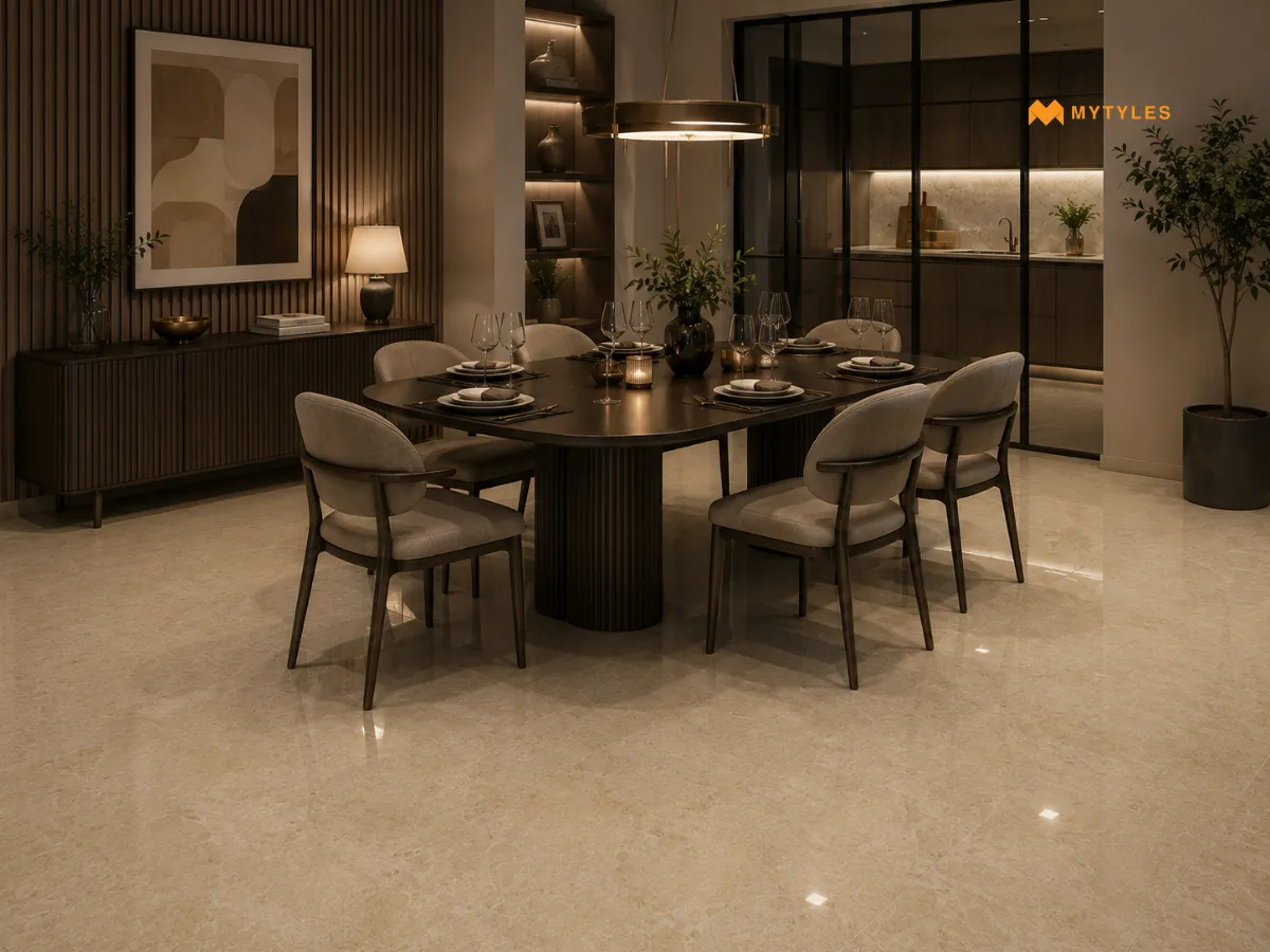 Polished Granite-Look Tiles for Formal Dining Areas